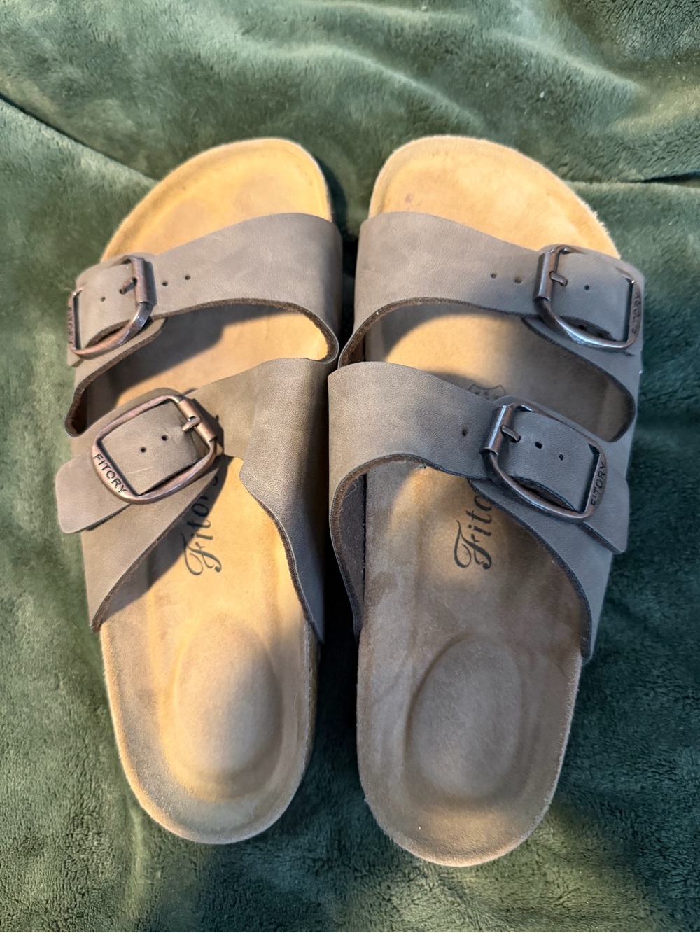 Fitory Women's brown/taupe Double-Buckle Sandals